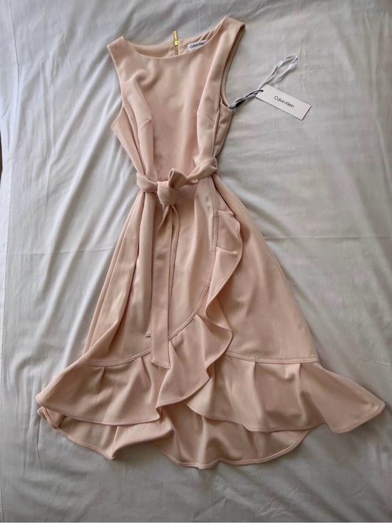 Calvin Klein Dresses & Skirts - Calvin Klein Pale Blush High-Low Ruffle Wrap Dress